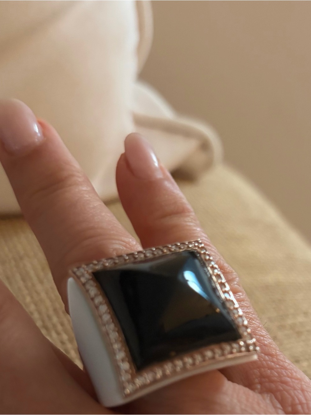 Big statement ring pink gold plated 925 silver Onix ring